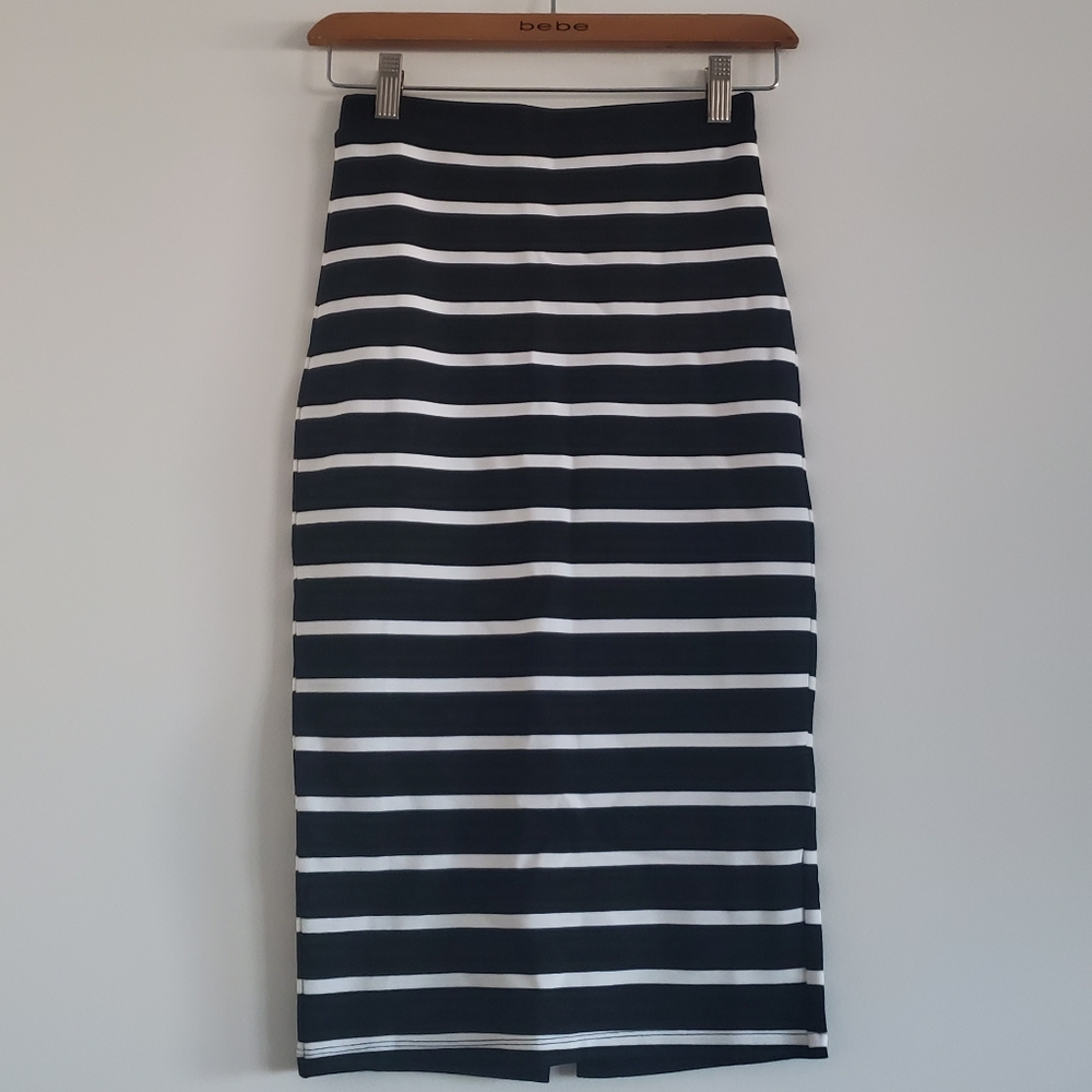 bebe Stripe Knit Midi Skirt